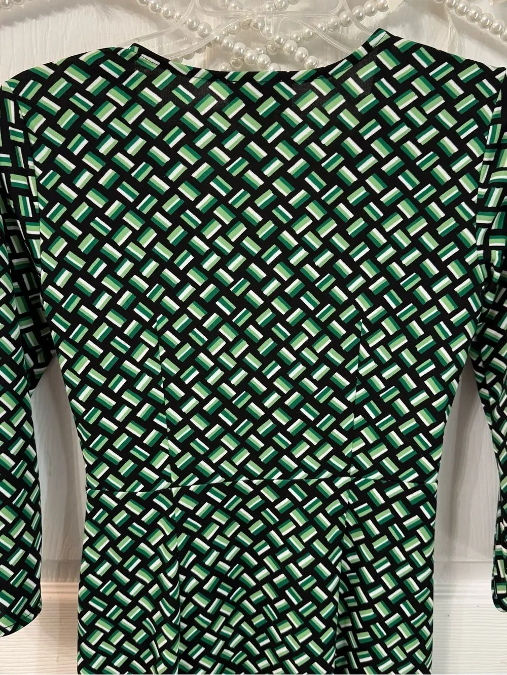 LOFT Black and Green Geometric Wrap-Style Dress